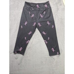 Charlie’s Project Women's OS Leggings Breast Cancer Ribbon Pattern Black Pink...